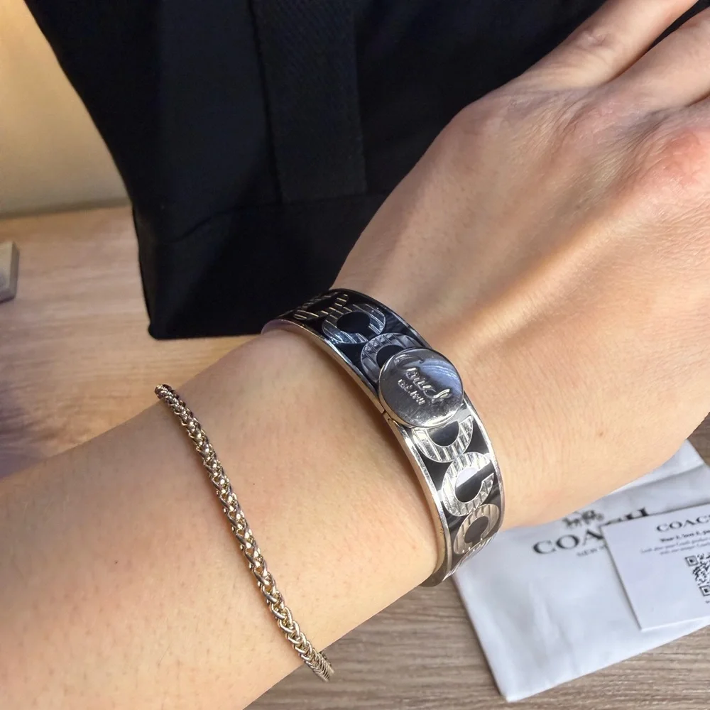 Coach Bundle-Coach Signature Hinged Bracelet Black Silver Tone Enamel plus tote - Picture 4 of 7